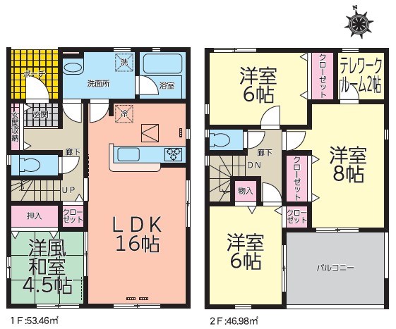 5451　クレイドルガーデン三沢市松園町第5　新築分譲住宅　2号棟 間取図・土地図