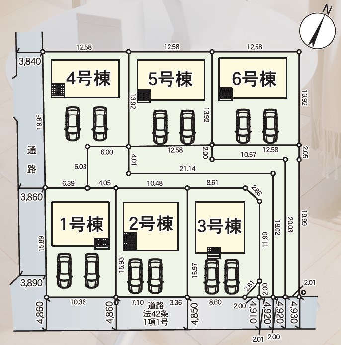 5486　クレイドルガーデン八戸市尻内町第14　新築分譲住宅　1号棟※ただいま商談中です 全体区画図