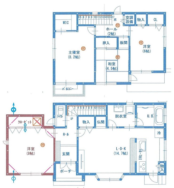 1477　三戸郡階上町大字道仏字下桑木　中古住宅 間取図