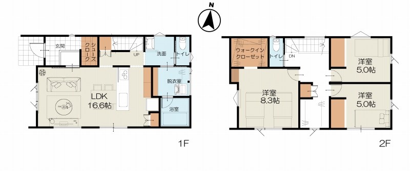 5501　三沢市日の出二丁目・A棟　新築建売住宅 間取図・土地図
