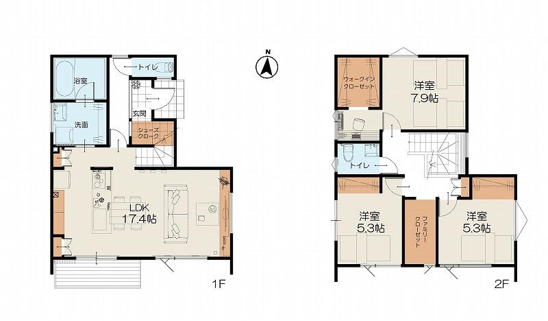 5504　八戸市城下一丁目・B棟　新築建売住宅 間取図・土地図